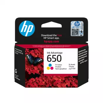HP 650 Tri-Color γνήσιο μελανοταινία Ink Advantage, κυανό, ματζέντα, κίτρινο, 1 τεμ., 200 σελίδες