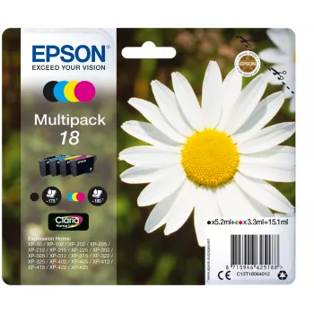 Epson 18 C13T18064022 Claria Home Ink πολυσυσκευασία κασετών μελανιού, 4 τεμ., 15,1 ml, μαύρο/κυανό/ματζέντα/κίτρινο