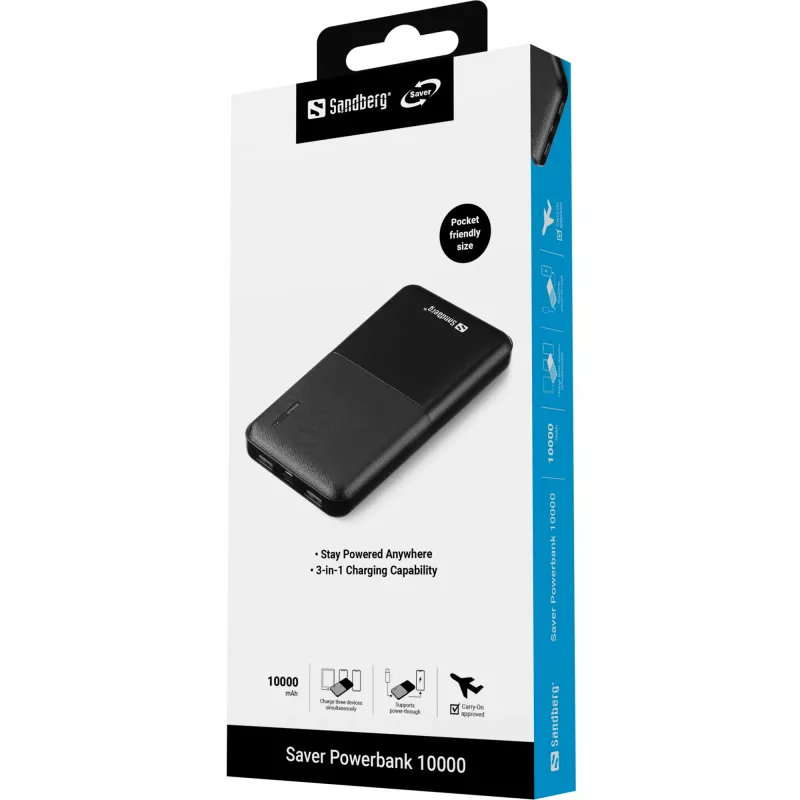 Sandberg Saver Powerbank 10000, 10000 mAh, Lithium-Polymer (LiPo), μαύρο
