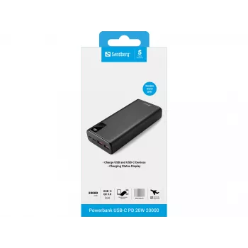 Φορητή μπαταρία Sandberg Powerbank USB-C PD 20W 20000, 20000 mAh