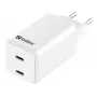 Φορτιστής AC Sandberg Dual USB-C PD65W EU, εσωτερικού χώρου, AC, 20 V, 3,25 A, λευκό