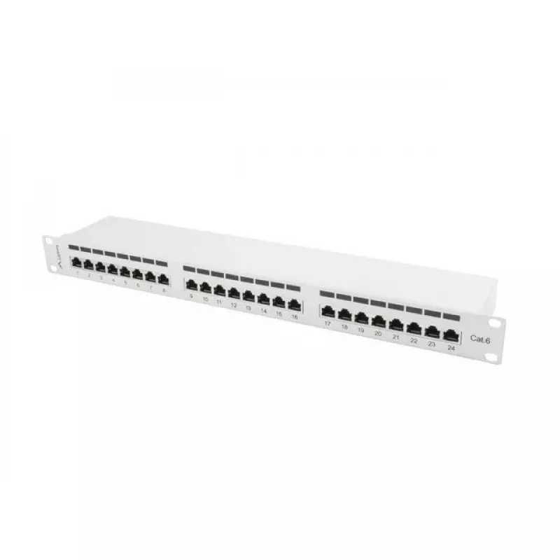 Patch panel Lanberg 24 Port 1U, Κατ. 6, θωρακισμένο, γκρι