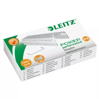Leitz συνδετήρες Power Performance P4 24/8 κουτί με 1000 τεμάχια, 24/8, 1000 συνδετήρες, 24/8, ατσάλι, Leitz, 60 g