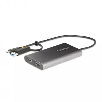 StarTech.com Προσαρμογέας USB-C σε Dual-HDMI – USB-C ή A σε 2x HDMI – 4K 60Hz – 100W Power Delivery Pass-Through – Ενσωματωμένο Καλώδιο 30 cm (1ft) – Μετατροπέας USB σε HDMI για Πολλαπλές Οθόνες για Φορητό Υπολογιστή – TAA