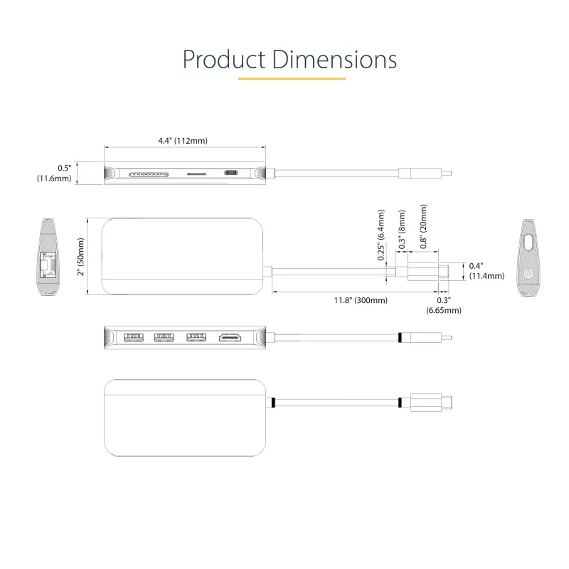 StarTech.com Προσαρμογέας USB-C Πολλαπλών Θυρών – 4K 60Hz HDMI Video, Hub USB-A 3 Θυρών 5Gbit/s, 100W USB Power Delivery Pass-Through/GbE/SD/MicroSD, Καλώδιο 30cm, Φορητή Θύρα Σύνδεσης Φορητού Υπολογιστή