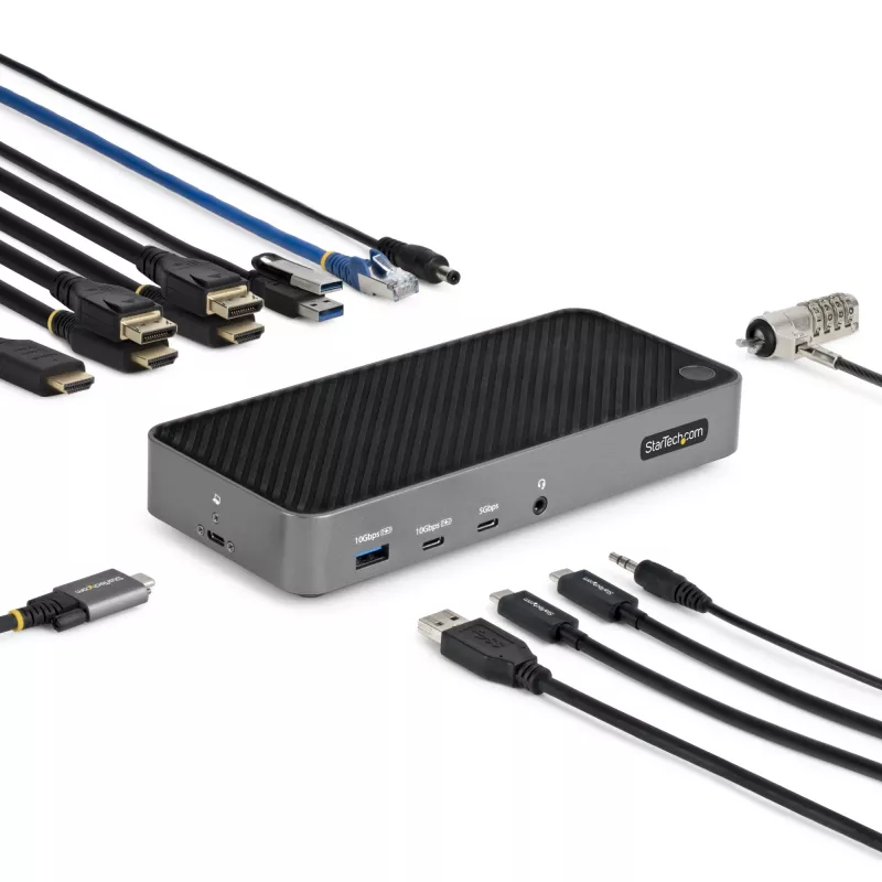 StarTech.com Θύρα Σύνδεσης USB-C Τριών Οθονών - HDMI/DP Triple 4k USB-C Dock - 5x USB Hub - GbE - 100W PD - Καθολική Θύρα Σύνδεσης Πολλαπλών Οθονών - Συμβατή με Thunderbolt 3/4