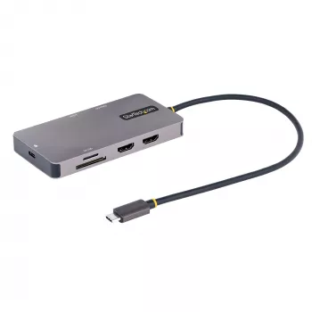 StarTech.com Προσαρμογέας USB-C Πολλαπλών Θυρών, Dual-HDMI Video, 4K 60Hz, Hub USB-A 2 Θυρών 5 Gbit/s, 100 W Power Delivery Pass-Through/GbE/SD/MicroSD, Καλώδιο 30 cm, Travel Dock, Θύρα Σύνδεσης Φορητού Υπολογιστή