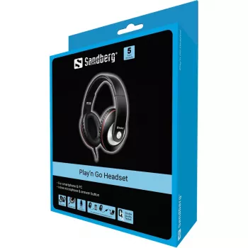 Sandberg Play'n Go Headset Μαύρο, Ενσύρματο, Κλήσεις/Μουσική, 20 - 20000 Hz, 430 g, Headset, Μαύρο