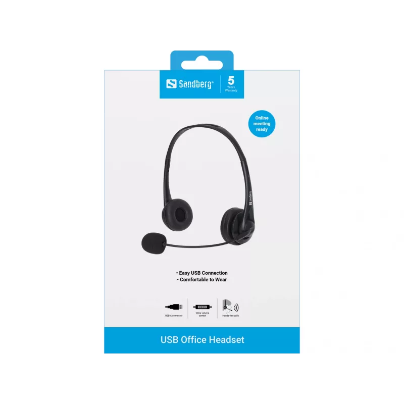 Sandberg USB Office Headset, Ενσύρματο, Γραφείο/Callcenter, 20 - 20000 Hz, 94 g, Headset, Μαύρο