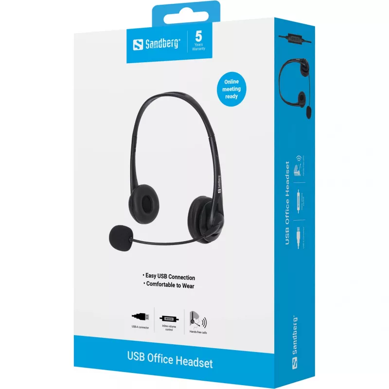 Sandberg USB Office Headset, Ενσύρματο, Γραφείο/Callcenter, 20 - 20000 Hz, 94 g, Headset, Μαύρο