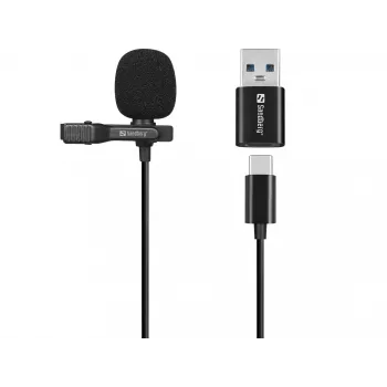 Sandberg Streamer USB Clip-Μικρόφωνο, Lavalier/Κλιπ Μικρόφωνο, -38 dB, 50 - 18000 Hz, 16 Bit, 48 kHz, 84 dB