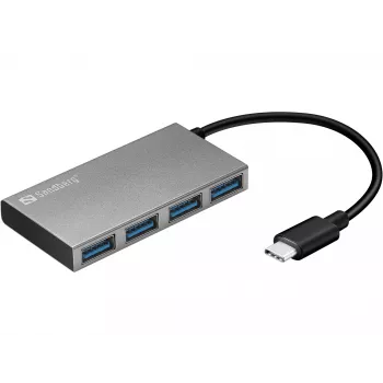 Sandberg 136-20 USB-C σε 4x USB 3.0 pocket hub, αλουμίνιο, γκρι