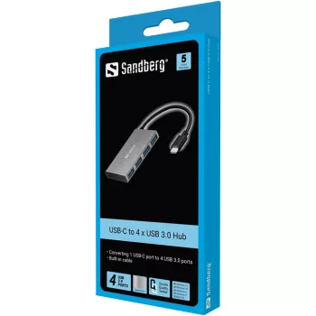 Sandberg 136-20 USB-C σε 4x USB 3.0 pocket hub, αλουμίνιο, γκρι