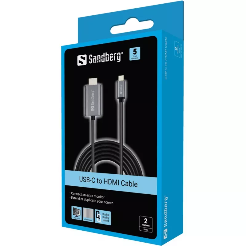 Sandberg Καλώδιο USB-C σε HDMI 2M, 2 m, USB Type-C, HDMI, Βύσμα, Βύσμα, Ευθύ
