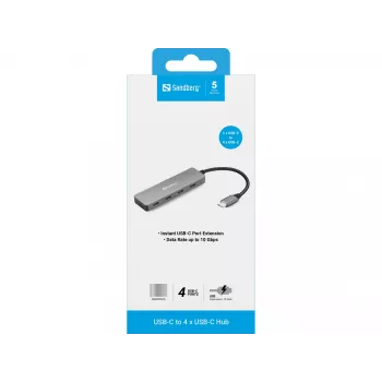 Sandberg 136-41 USB-C σε 4x USB-C hub, USB-C 3.1, 10 Gbit/s, αλουμίνιο, καλώδιο 0,15 m