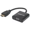 Manhattan 151467 μετατροπέας HDMI σε VGA, HDMI αρσενικό σε VGA θηλυκό, προαιρετική θύρα τροφοδοσίας Micro-USB, 22 cm, μαύρος