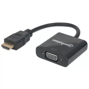 Manhattan 151467 μετατροπέας HDMI σε VGA, HDMI αρσενικό σε VGA θηλυκό, προαιρετική θύρα τροφοδοσίας Micro-USB, 22 cm, μαύρος
