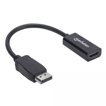 Manhattan καλώδιο προσαρμογέα DisplayPort 1.1 σε HDMI, 1080p@60Hz, αρσενικό σε θηλυκό, μαύρο, καλώδιο 15cm, DP με κλείδωμα, μη αμφίδρομο, τρία χρόνια εγγύηση, συμβατό με DP2HDMI