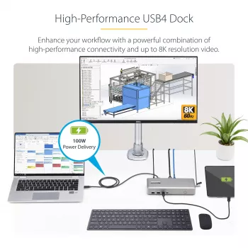 StarTech.com Dual-Monitor USB4 Docking Station, Dual 4K 120Hz ή Single 8K 60Hz HDMI, φόρτιση laptop 100W, 2,5GbE, USB-C Multi-Monitor Dock, χωρίς οδηγούς