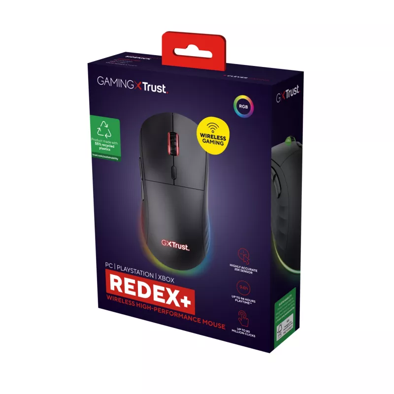 Trust GXT 927 Redex+ Ποντίκι Gaming δεξιόχειρας RF Wireless + USB Type-A Laser 25600 DPI