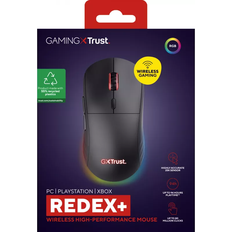 Trust GXT 927 Redex+ Ποντίκι Gaming δεξιόχειρας RF Wireless + USB Type-A Laser 25600 DPI
