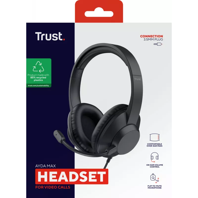 Trust Ayda Max Headset ενσύρματο Head-Band γραφείου/Call center μαύρο