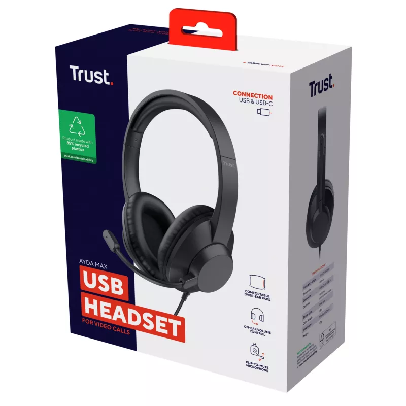 Trust Ayda Max USB Headset ενσύρματο Head-Band Office/Call Center USB Type-C / USB Type-A μαύρο