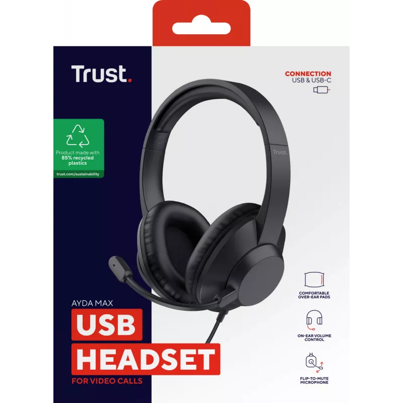 Trust Ayda Max USB Headset ενσύρματο Head-Band Office/Call Center USB Type-C / USB Type-A μαύρο