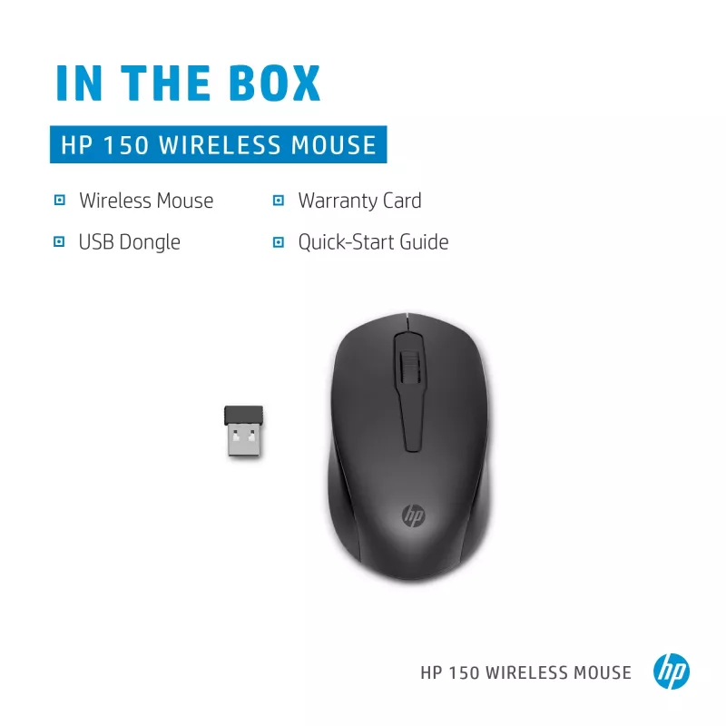 HP 150 Ασύρματο ποντίκι, αμφίχειρο, οπτικό, RF Wireless, 1600 dpi, Μαύρο