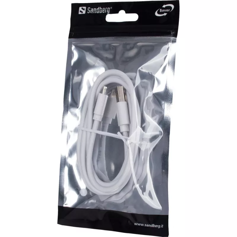 Sandberg MicroUSB Sync/Charge 1m SAVER, 1 m, Micro-USB A, USB A, Λευκό