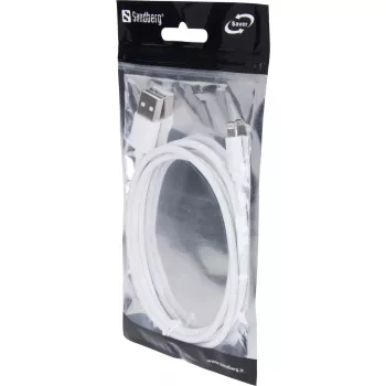 Sandberg USBLightning MFI 1m SAVER, 1 m, Lightning, USB A, Βύσμα αρσενικό, Βύσμα αρσενικό, Λευκό