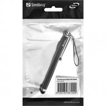 Sandberg Touchscreen Stylus Pen Saver, Universal, Κάθε μάρκα, Μαύρο, Ασημί, Μέταλλο, Καουτσούκ, 1 τεμάχιο, 100 mm