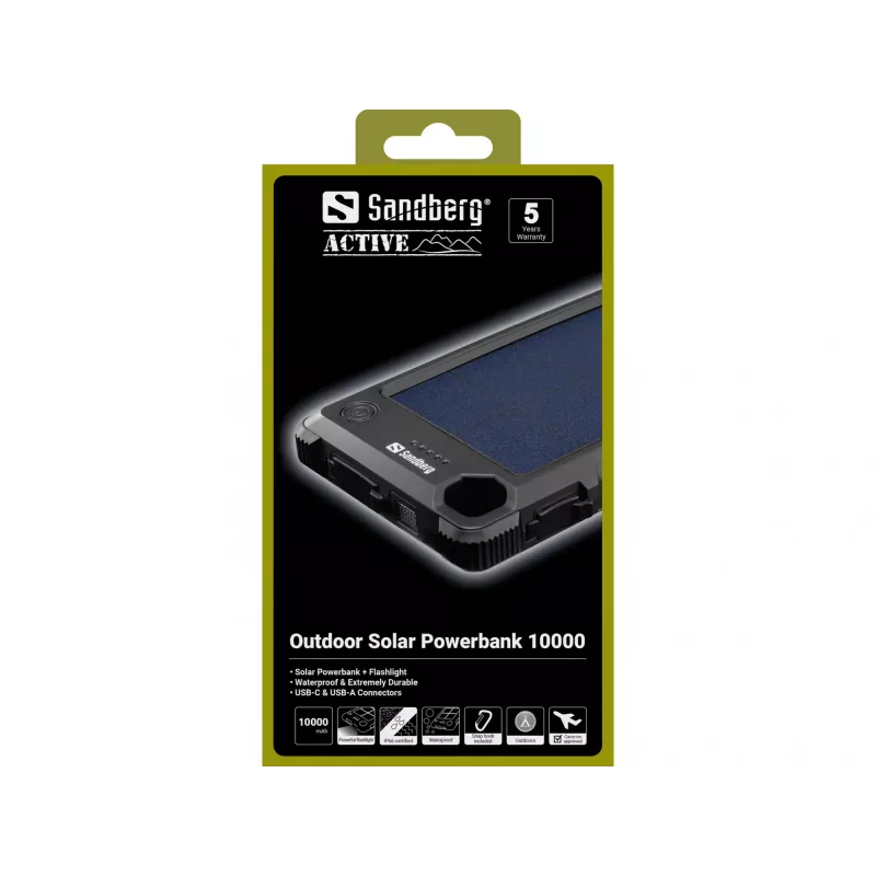 Sandberg Outdoor Solar Powerbank 10000, 10000 mAh, Μαύρο