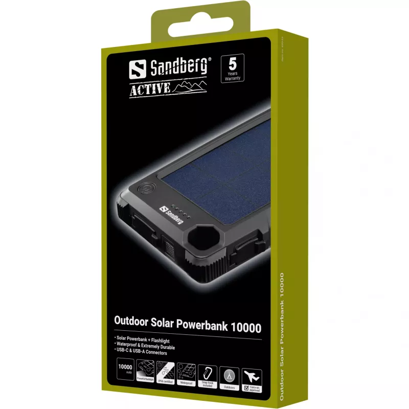 Sandberg Outdoor Solar Powerbank 10000, 10000 mAh, Μαύρο