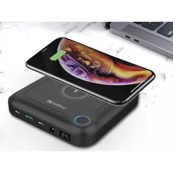 Sandberg All-in1 Laptop Powerbank 24000, 24000 mAh, Quick Charge 2.0, Ασύρματη φόρτιση, Μαύρο