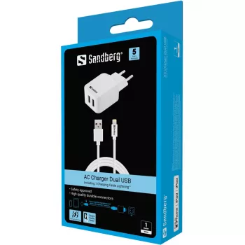Sandberg AC φορτιστής EU Lightning 2.4A, εσωτερικού χώρου, AC, 5 V, λευκό