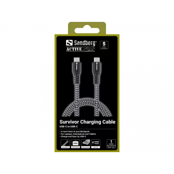 Sandberg Survivor καλώδιο USB-C 1M 100W, 1 m, USB C, USB C, USB 2.0, μαύρο, γκρι