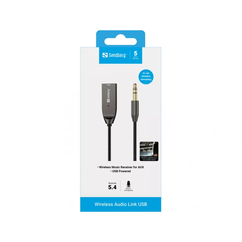 Sandberg Wireless Audio Link USB, USB, A2DP, AVRCP, HFP, 10 m, μαύρο, βάση, 5 V