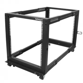 StarTech.com 4-στύλο 12U κινητό rack διακομιστή ανοιχτού πλαισίου, τετραστύλο rack δικτύου 19 ιντσών με τροχούς, τροχήλατο rack με ρυθμιζόμενο βάθος για υπολογιστές/AV/δεδομένα/εξοπλισμό IT – τροχοί, πόδια ισοστάθμισης ή τοποθέτηση δαπέδου