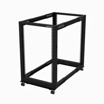 StarTech.com 4-Post 18U κινητό rack διακομιστή ανοιχτού πλαισίου, τετραστύλο rack δικτύου 19 ιντσών με τροχούς, τροχήλατο rack με ρυθμιζόμενο βάθος για υπολογιστές/AV/δεδομένα/εξοπλισμό IT – τροχοί, πόδια ισοστάθμισης ή τοποθέτηση δαπέδου
