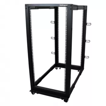 StarTech.com 4-Post 25U κινητό rack διακομιστή ανοιχτού πλαισίου, τετραστύλο rack δικτύου 19 ιντσών με τροχούς, τροχήλατο rack με ρυθμιζόμενο βάθος για υπολογιστές/AV/δεδομένα/εξοπλισμό IT – τροχοί, πόδια ισοστάθμισης ή τοποθέτηση δαπέδου