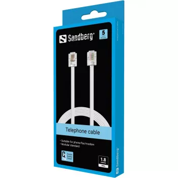 Sandberg τηλεφωνικό καλώδιο RJ11-RJ11 1,8 m, 1,8 m, RJ11, RJ11, βύσμα αρσενικό, βύσμα αρσενικό, λευκό