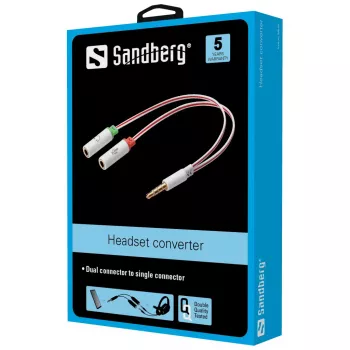 Sandberg Αντάπτορας Headset Dual-Απλό, 3,5-mm-TRS, αρσενικό βύσμα, θηλυκή υποδοχή, λευκό