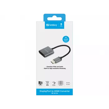Sandberg Αντάπτορας DisplayPort 1.4 σε HDMI 2.0 4K, DisplayPort, HDMI Type A (Standard), αρσενικό βύσμα, θηλυκή υποδοχή, 3840 x 2160 Pixel, 6 Gbit/s
