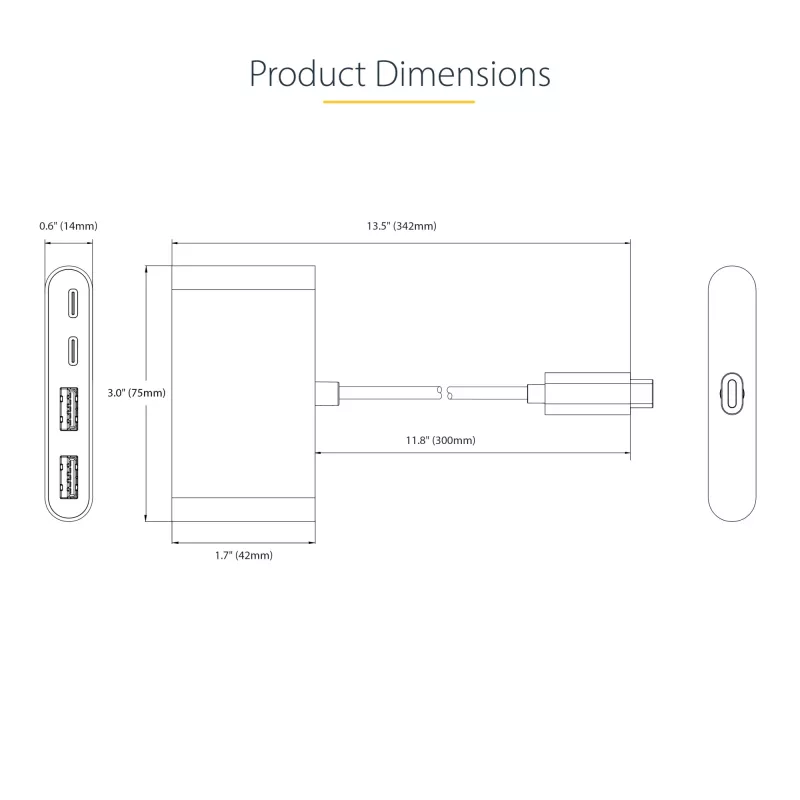 StarTech.com Hub USB-C 4 Θυρών με 100W Power Delivery Pass-Through – 2x USB-A + 2x USB-C – USB 3.0 5Gbps – Καλώδιο 1ft (30cm) – Φορητό Hub USB Type-C σε USB-A/C