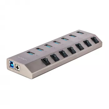 StarTech.com Αυτοτροφοδοτούμενο Hub USB-C 7 Θυρών με μεμονωμένους διακόπτες On/Off, Hub Επέκτασης USB 3.0 5Gbps με τροφοδοτικό, Hub USB-C σε USB-A για Desktop/Laptop, Hub USB Type C με BC 1.2