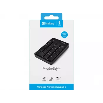 Sandberg Ασύρματο Αριθμητικό Πληκτρολόγιο 2, RF Wireless, 18, Laptop/PC, μαύρο