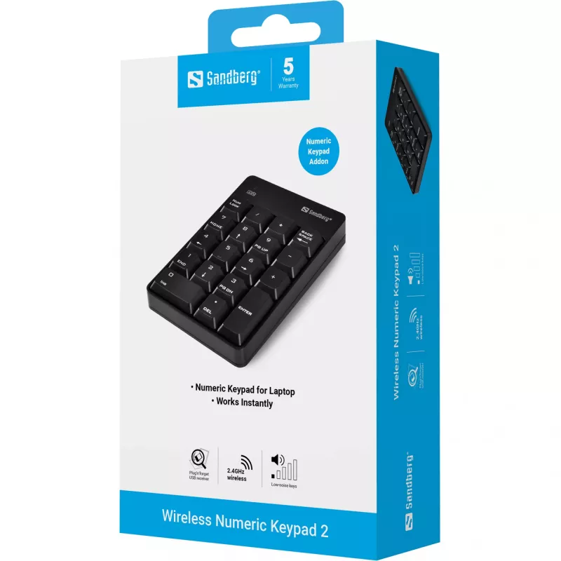 Sandberg Ασύρματο Αριθμητικό Πληκτρολόγιο 2, RF Wireless, 18, Laptop/PC, μαύρο