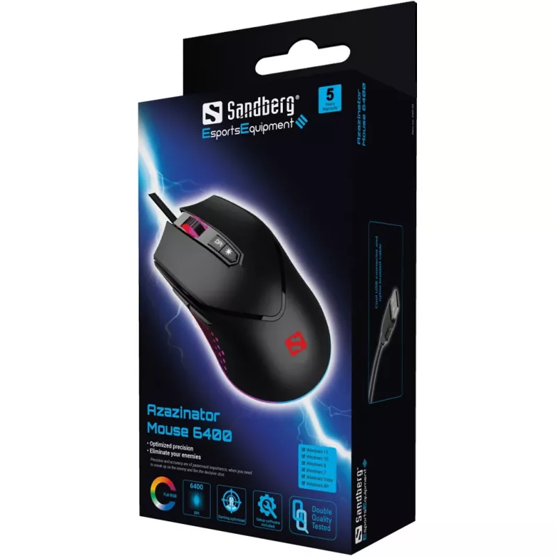 Sandberg Azazinator Ποντίκι 6400, Δεξιόχειρας, USB Type-A, 6400 DPI, μαύρο