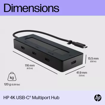HP 4K USB-C Multiport Hub, USB Type-C, USB 3.2 Gen 2 (3.1 Gen 2) Type-C, 10000 Mbit/s, Μαύρο, 4K Ultra HD, Κίνα